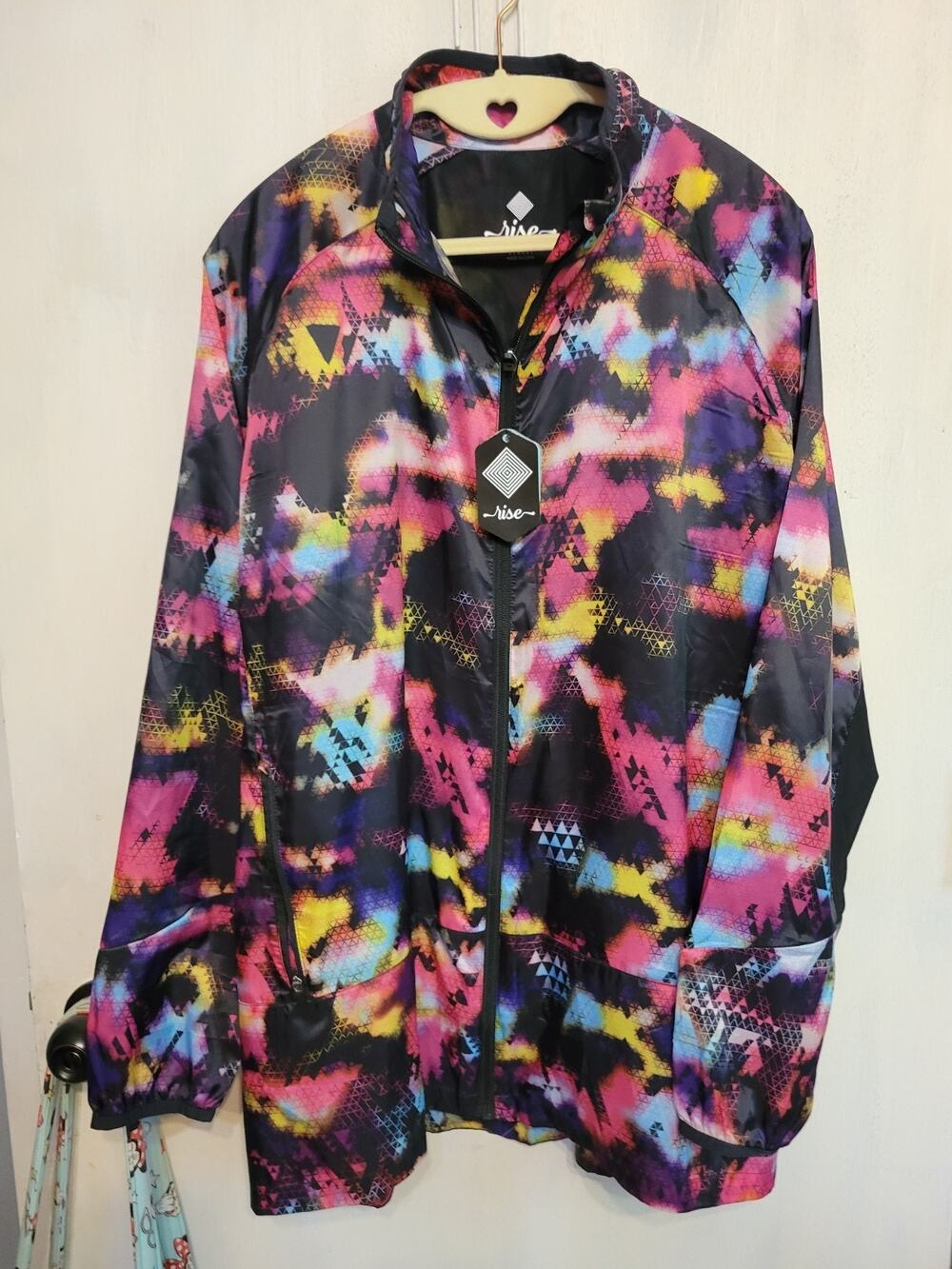 NWT LuLaRoe Rise Collection Determined Zip Black Multi Color Jacket XL NEW